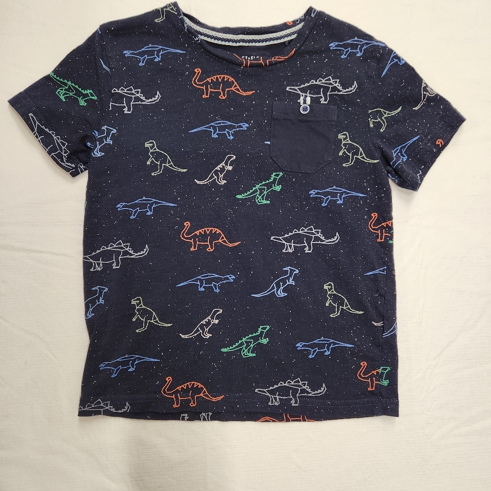 Craft + Flow dark blue dinosaur short sleeve shirt